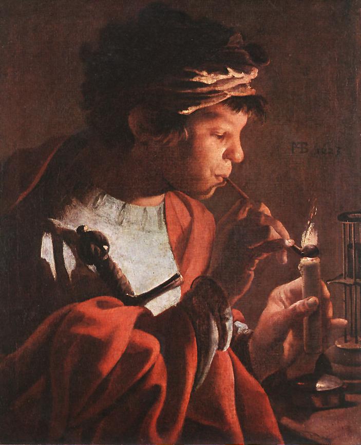 Boy Lighting a Pipe aer
